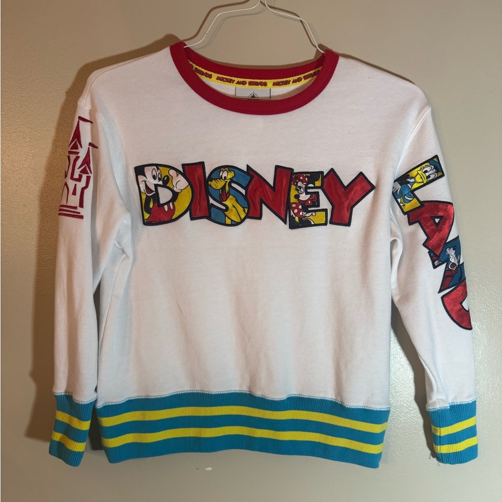 Disney Mickey & Friends Sweatshirt XS White Colorblock Logo Crewneck Pullover
